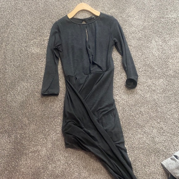 Grey Leather Trim Assymetrical Dress 3/4 - Picture 1 of 3